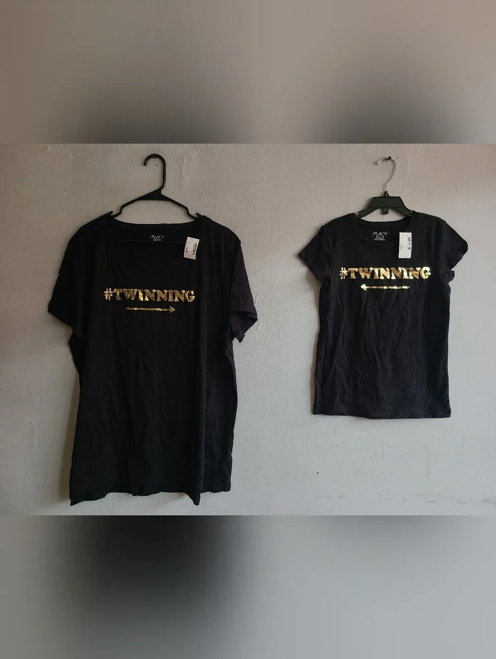 NEW women's XXL & girl's medium 7/8 TWINNING set of black t-shirts